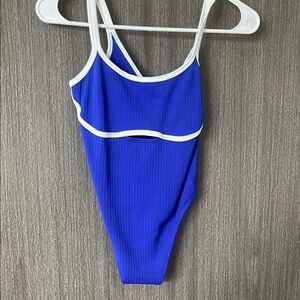 Blue One-Piece Bodysuit with White Trim